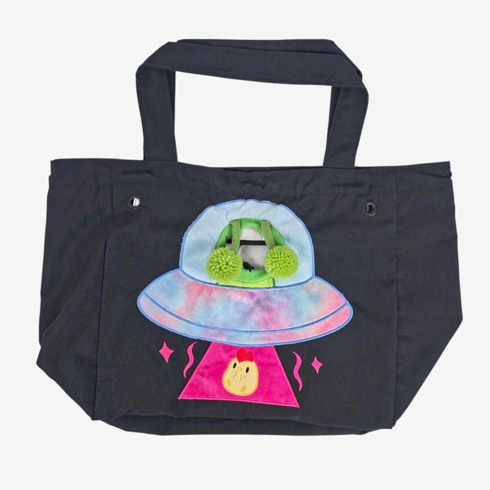 What Do You Meme? Prototype Tote Bag Alien UFO Spaceship Appliqué Large Black